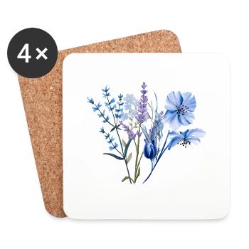Simple watercolor wild blue flowers - Coasters (set of 4) - white - Front