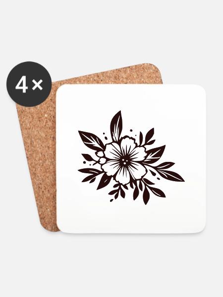 Blumendekoration - Untersetzer (4er-Set) - Weiß