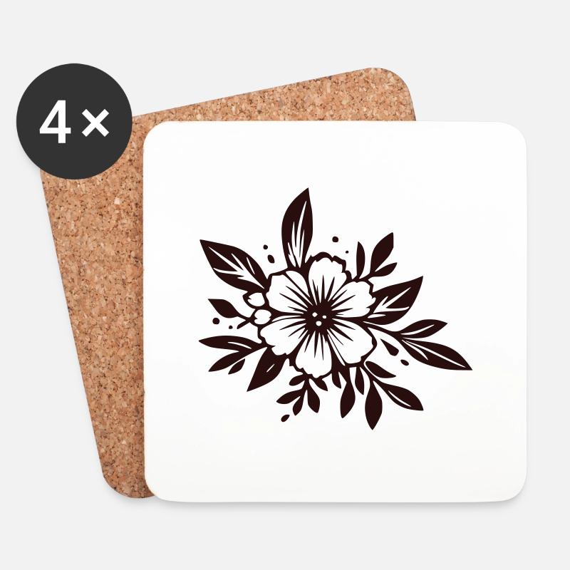 Blumendekoration - Untersetzer (4er-Set) - Weiß