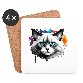 Ragdoll Katze Niedliche Niedliche Aquarellfarbe Spritzer - Untersetzer (4er-Set) - Weiß - Vorne