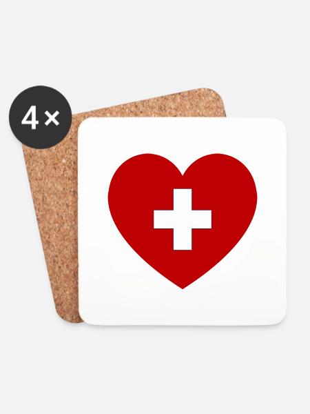 Schweiz Herz - Untersetzer (4er-Set) - Weiß
