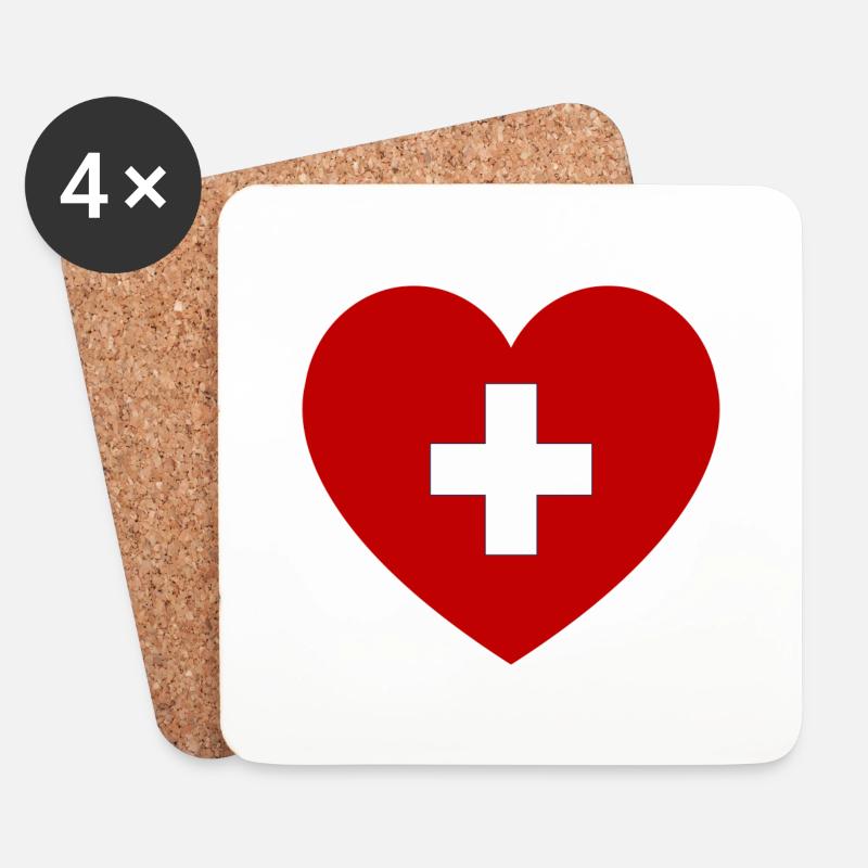 Schweiz Herz - Untersetzer (4er-Set) - Weiß