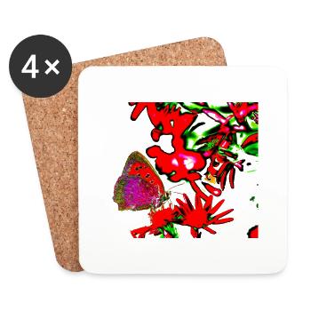 Un papillon en rouge, fleur A732291 - Dessous de verre (lot de 4) - blanc - Devant