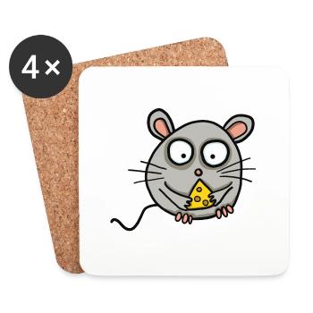 Maus mit Käse - Untersetzer (4er-Set) - Weiß - Vorne