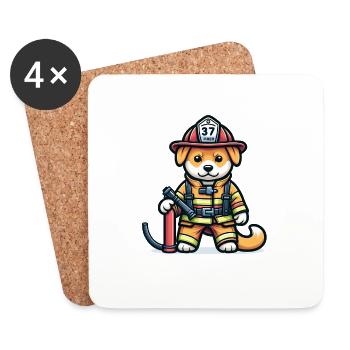 Cute Dog Firefighter - Untersetzer (4er-Set) - Weiß - Vorne