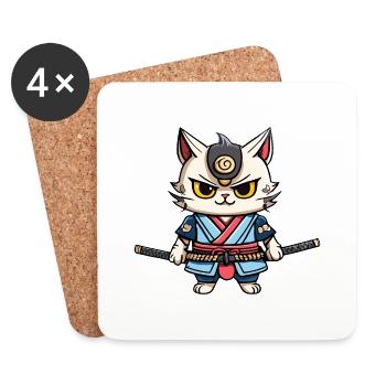 Samurai Cat #38 - Coasters (set of 4) - white - Front