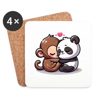 Cuddling Monkey And Panda In Love - Coasters (set of 4) - white - Front