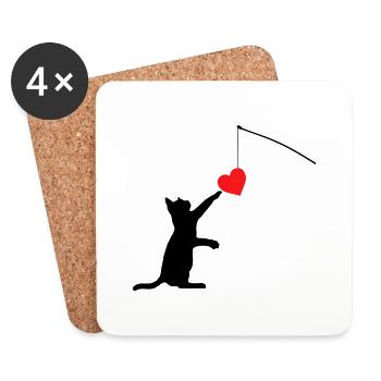 Katzenspielzeug Valentinstagsgeschenke für Sie oder für Ihn - Untersetzer (4er-Set) - Weiß - Vorne