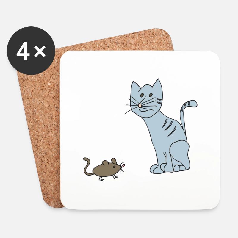 Cat and mouse - Coasters (set of 4) - white