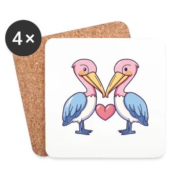 Pélican Couple Amour Couple Oiseau Amoureux - Dessous de verre (lot de 4) - blanc - Devant