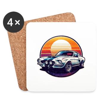 voiture vintage couché de soleil - Dessous de verre (lot de 4) - blanc - Devant