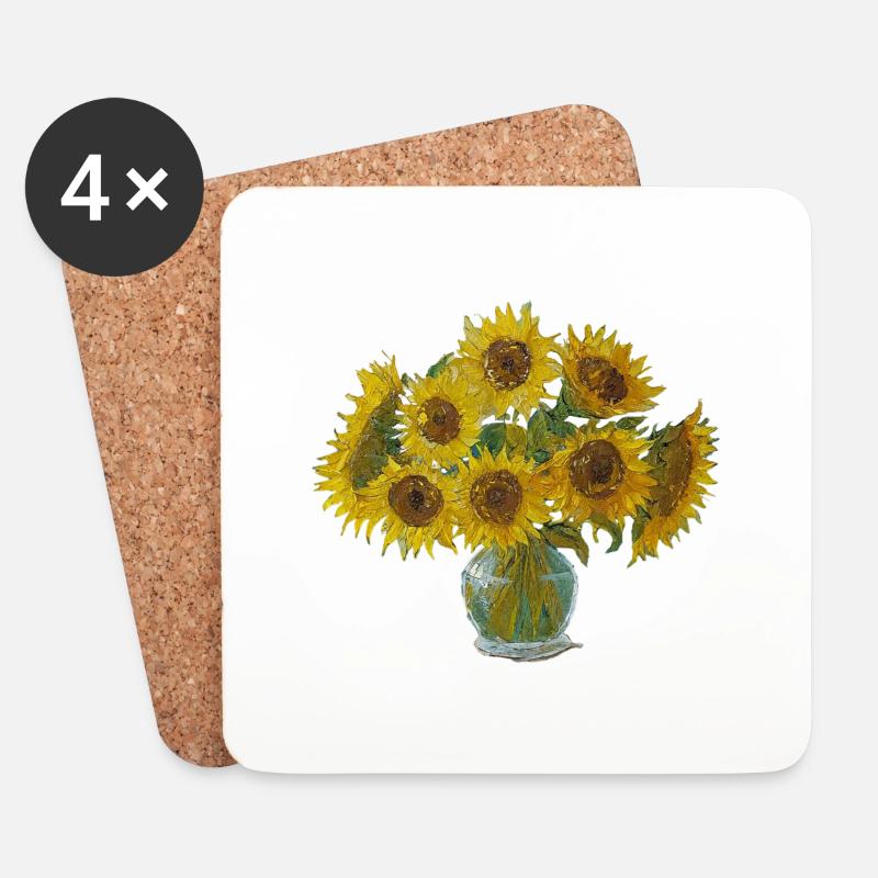 Sonnenblumen im Stil von Vincent van Gogh - Untersetzer (4er-Set) - Weiß