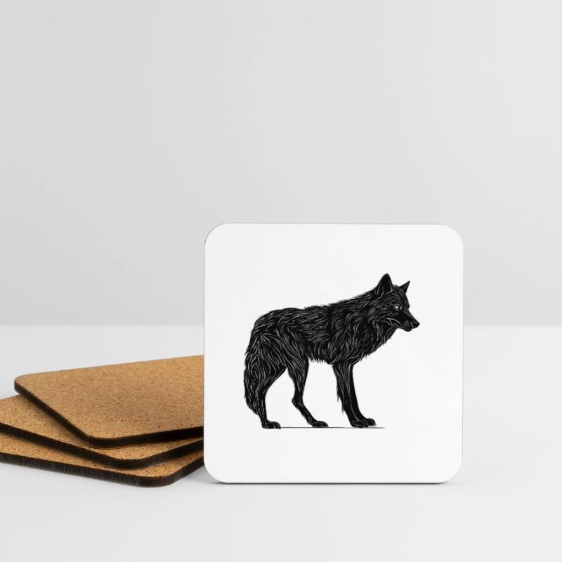 Wilder Wolf - Schwarzer Wolf T-Shirt oder Pullover Untersetzer (4er-Set)