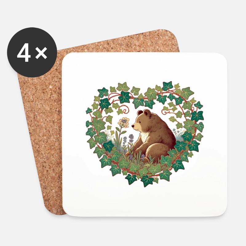Braunbär - Untersetzer (4er-Set) - Weiß