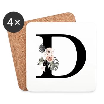Tropischer Blumenbuchstabe D - Untersetzer (4er-Set) - Weiß - Vorne