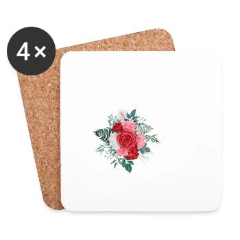 Lettre v floral rouge - Dessous de verre (lot de 4) - blanc - Devant