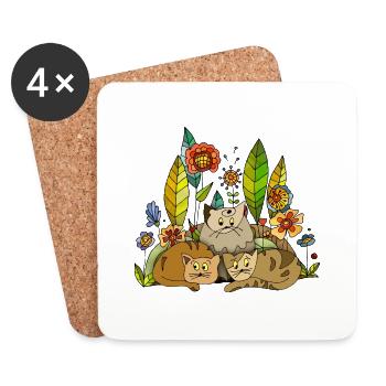 Chats - Dessous de verre (lot de 4) - blanc - Devant