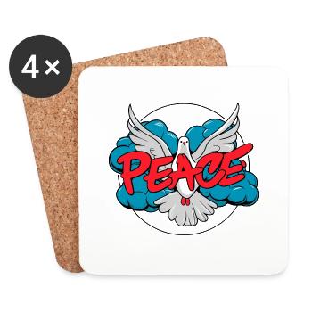 Colombe blanche de la paix avec le mot rouge « Paix » - Dessous de verre (lot de 4) - blanc - Devant