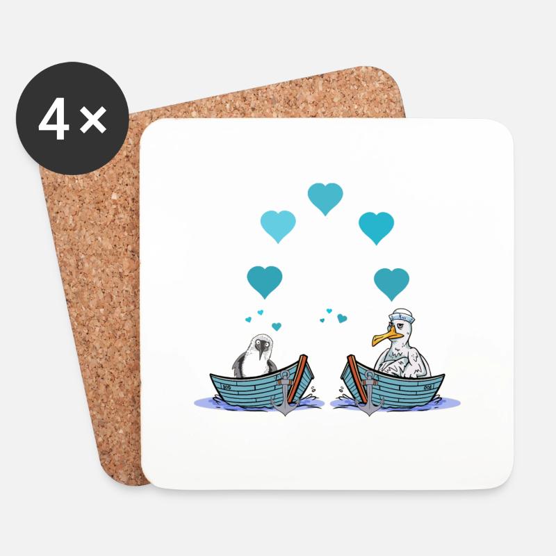 Möwen Möwe Liebe Herz Valentin Seemann Boot - Untersetzer (4er-Set) - Weiß
