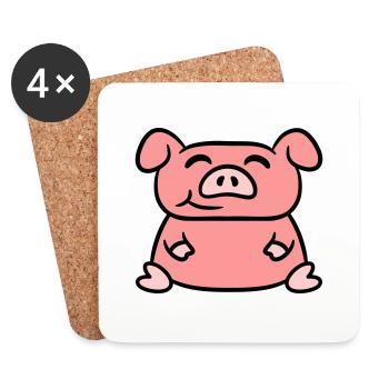 Sitzendes Schwein Liebe Kleines Süßes Schweinchen - Untersetzer (4er-Set) - Weiß - Vorne
