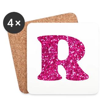 Lettre r rose pailleté - Dessous de verre (lot de 4) - blanc - Devant