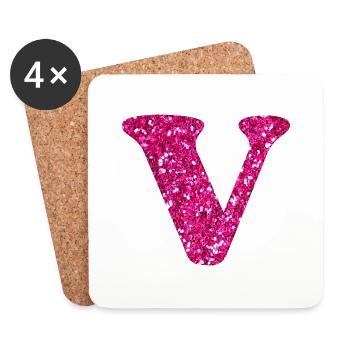 Buchstabe V Rosa Glitzer - Untersetzer (4er-Set) - Weiß - Vorne