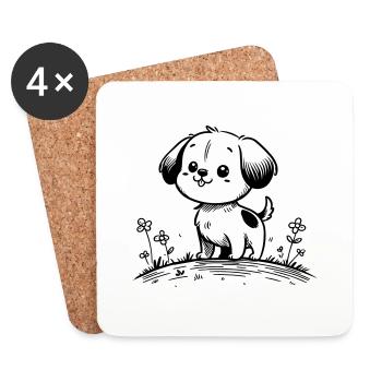 Chien - Dessous de verre (lot de 4) - blanc - Devant