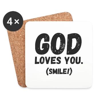 God Loves You. Smile! - Coasters (set of 4) - white - Front
