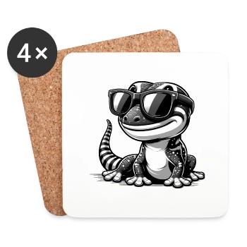 Schwarz-weißer Gecko mit Sonnenbrille - Untersetzer (4er-Set) - Weiß - Vorne