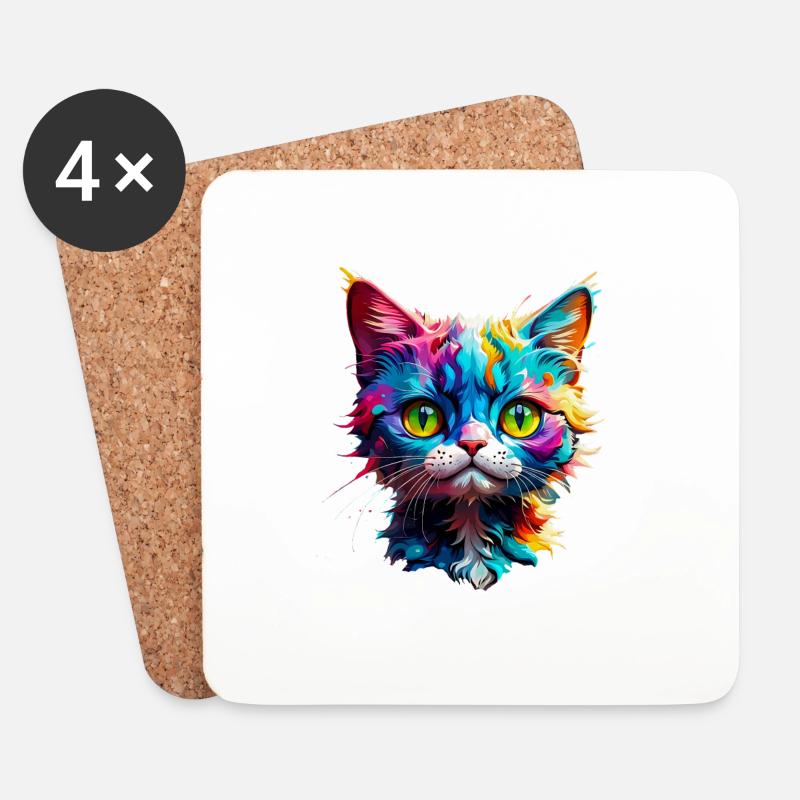 Vorsicht Katze - Untersetzer (4er-Set) - Weiß
