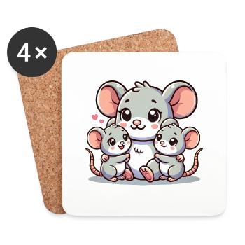 Parent souris aimant avec deux enfants mignons - Dessous de verre (lot de 4) - blanc - Devant