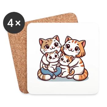 Cat Family Mother And Father With Two Children - Untersetzer (4er-Set) - Weiß - Vorne