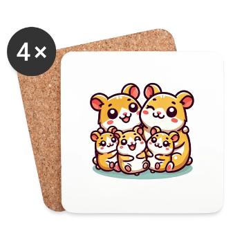 Hamster Family Mother And Father Three Children - Coasters (set of 4) - white - Front