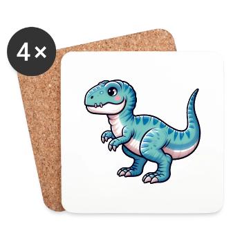 Kawaii Cute T-Rex - Coasters (set of 4) - white - Front