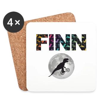 FINN - Schöner Jungen Name mit Dinosaurier - Untersetzer (4er-Set) - Weiß - Vorne