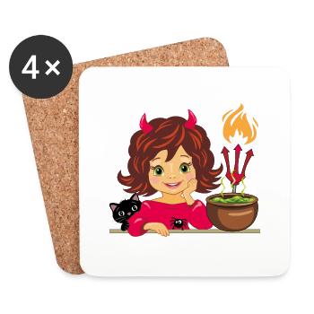 Jolie fille souriante en costume de diable d’Halloween - Dessous de verre (lot de 4) - blanc - Devant