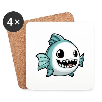 Piranha Fische Halloween Comic Geist - Untersetzer (4er-Set) - Weiß - Vorne