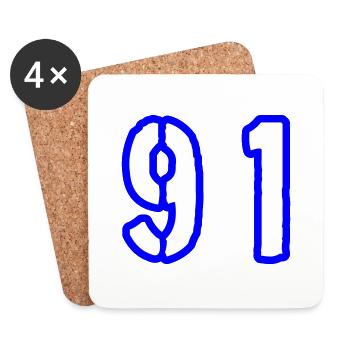 91 Symbole numérique - Dessous de verre (lot de 4) - blanc - Devant