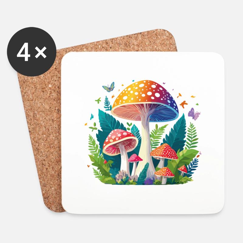 Fantasy Mushroom - Coasters (set of 4) - white