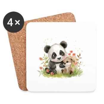 Cute Panda And Dog Friends - Untersetzer (4er-Set) - Weiß - Vorne