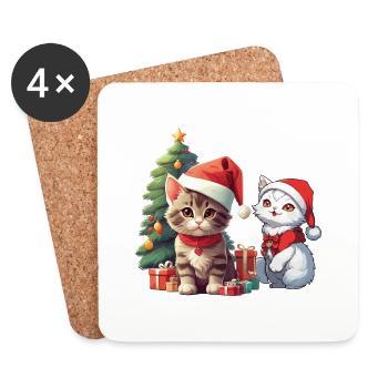 Christmas Weihnachten Katze Katzen Nikolaus Xmas - Untersetzer (4er-Set) - Weiß - Vorne