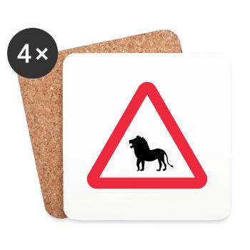 Caution Lion Warning - Coasters (set of 4) - white - Front