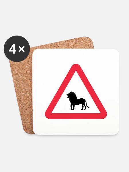 Achtung Löwen-Warnung - Untersetzer (4er-Set) - Weiß