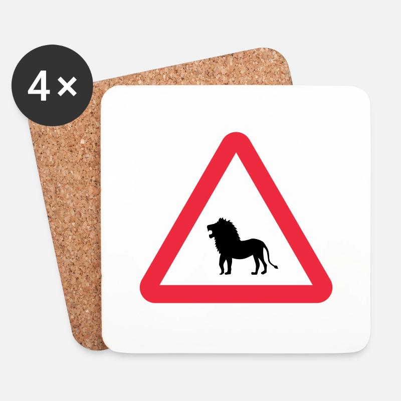 Achtung Löwen-Warnung - Untersetzer (4er-Set) - Weiß