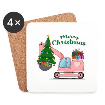 Bagger Merry Christmas Rosa - Untersetzer (4er-Set) - Weiß - Vorne