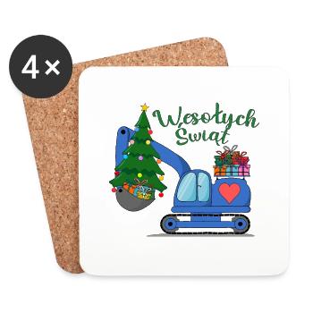 Koparka Wesołych Świąt w kolorze niebieskim - Untersetzer (4er-Set) - Weiß - Vorne