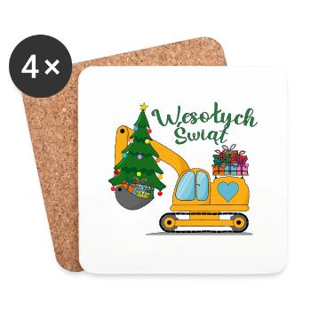 Koparka Wesołych Świąt w kolorze żółtym - Untersetzer (4er-Set) - Weiß - Vorne