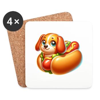 Hot Dog Hund - Untersetzer (4er-Set) - Weiß - Vorne