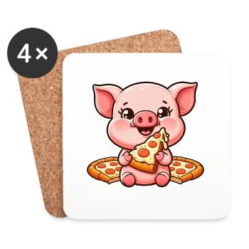Funny pig on farm pizza pizza lover - Coasters (set of 4) - white - Front