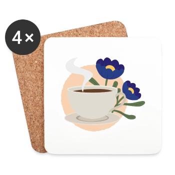 Kaffee & Blumen: Ein Moment der Ruhe blau - Untersetzer (4er-Set) - Weiß - Vorne